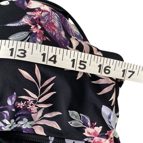 Macrame  Black Floral Halter Tie Tankini Top - Picture 9 of 11